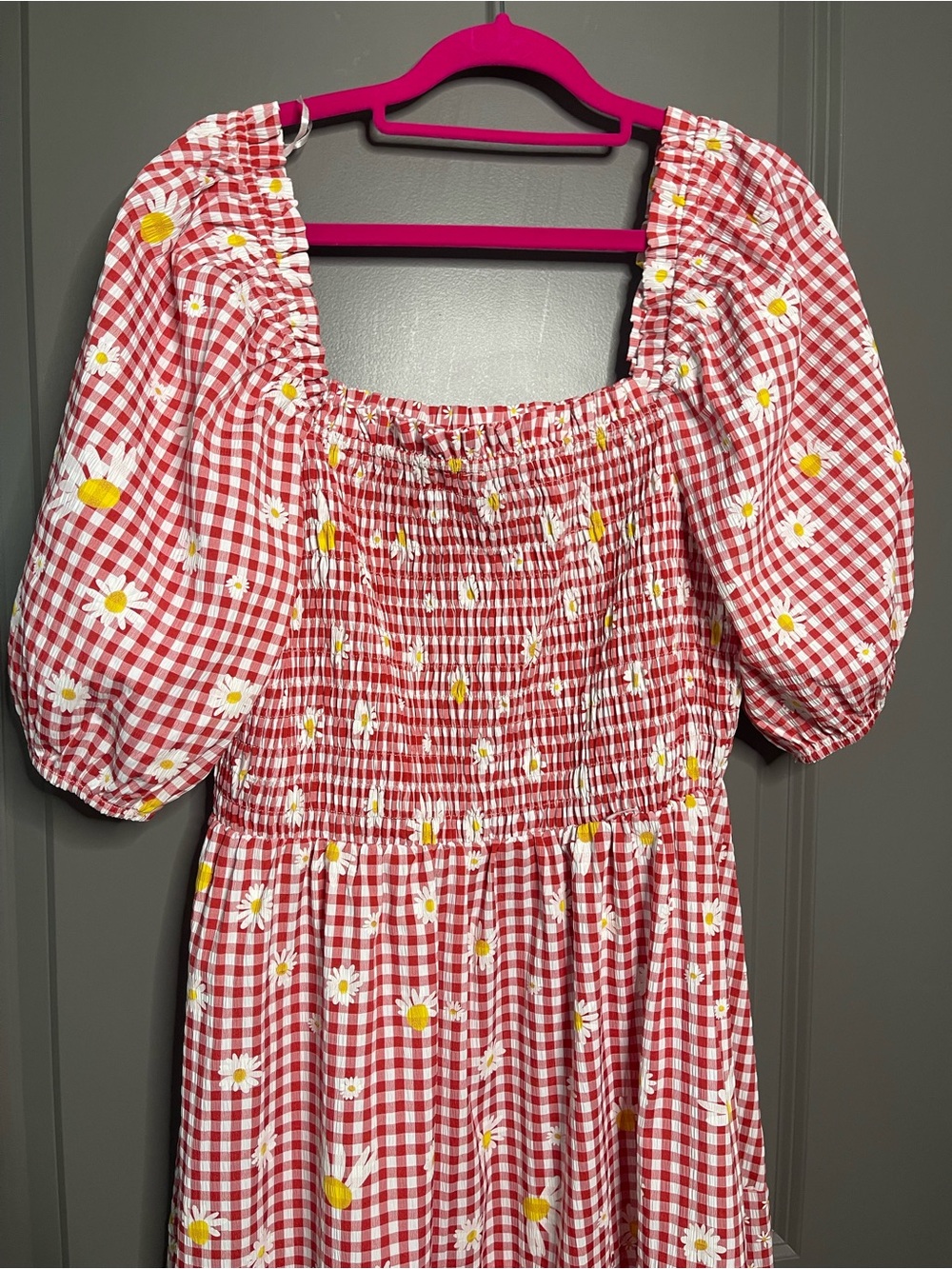 Red Gingham Maxi Dress with Daisy Print - Picture 9 of 10